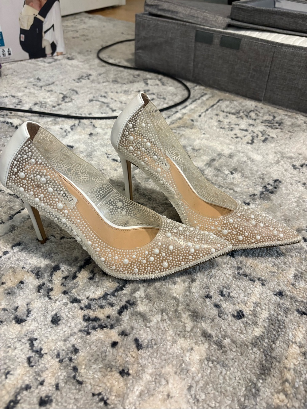 Steve Madden Embellished Pearl Pointed-Toe Pumps - White/Cream
